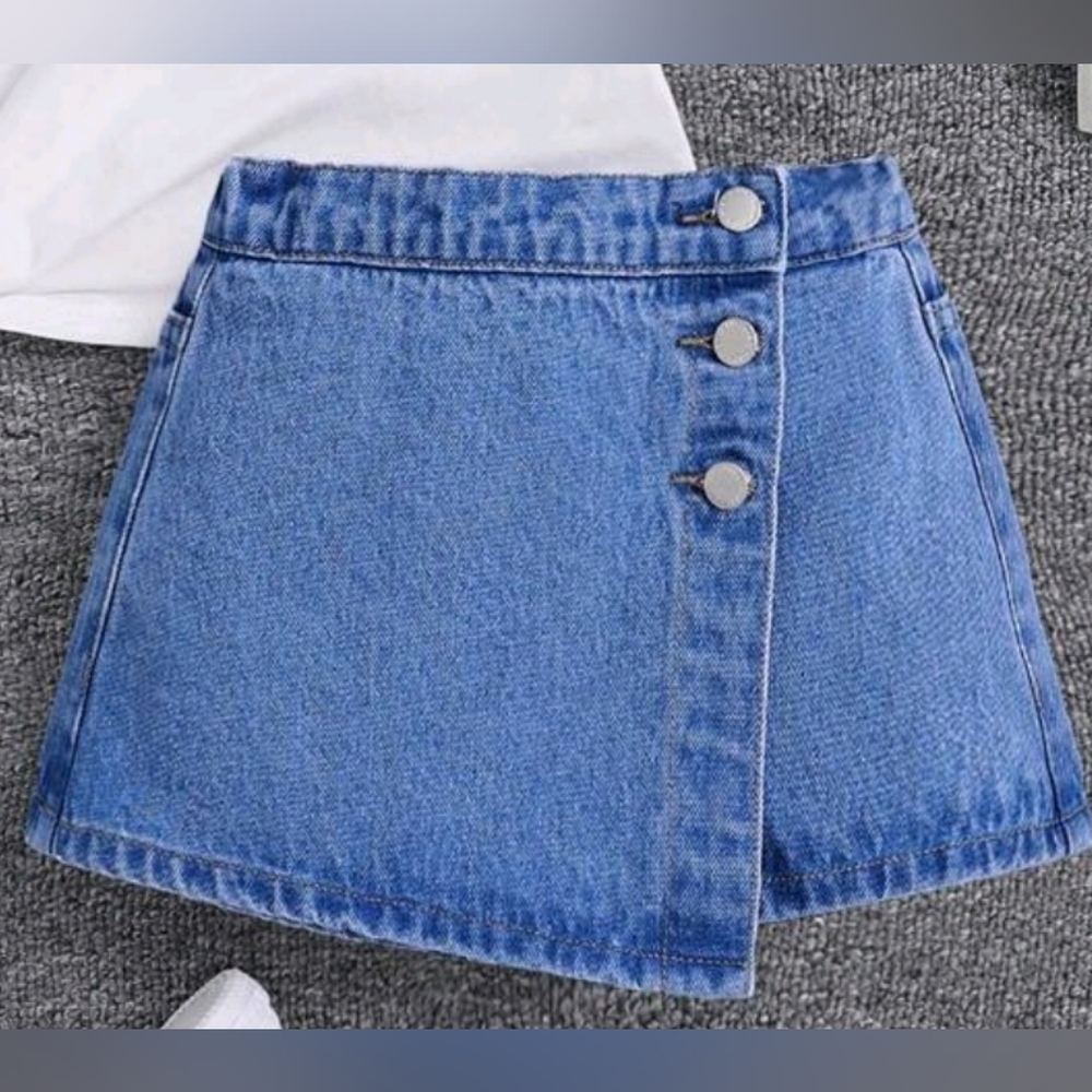 Never Worn Stylish Kids Blue Denim Skort with Button Detail